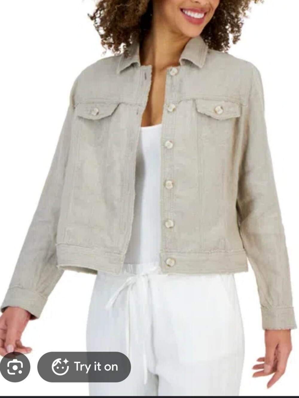 100 %Linen Charter Club Light Beige Corduroy Button-Front Jacket